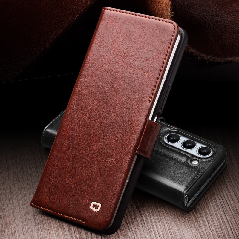 QIALINO Wallet Phone Case til Samsung Galaxy Z Fold5 5G TPU ægte ko læder Folio Flip Cover QIALINO Wallet Phone Case til Samsung Galaxy Z Fold5 5G TPU ægte ko læder Folio Flip Cover